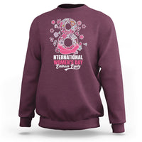 Women’s sweatshirt, maroon with front International Women’s Day heart graphic