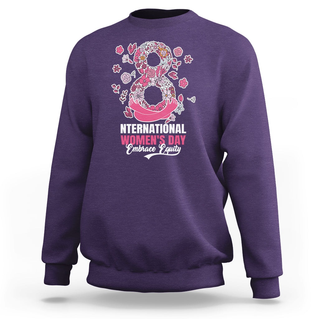Women’s sweatshirt, purple with front International Women’s Day heart graphic