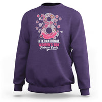 Women’s sweatshirt, purple with front International Women’s Day heart graphic