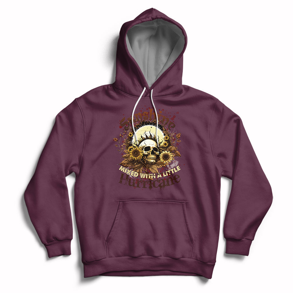 Sunshine Mixed With A Little Hurricane Floral Sunflower Skull Funny Hoodie - Wonder Print Shop