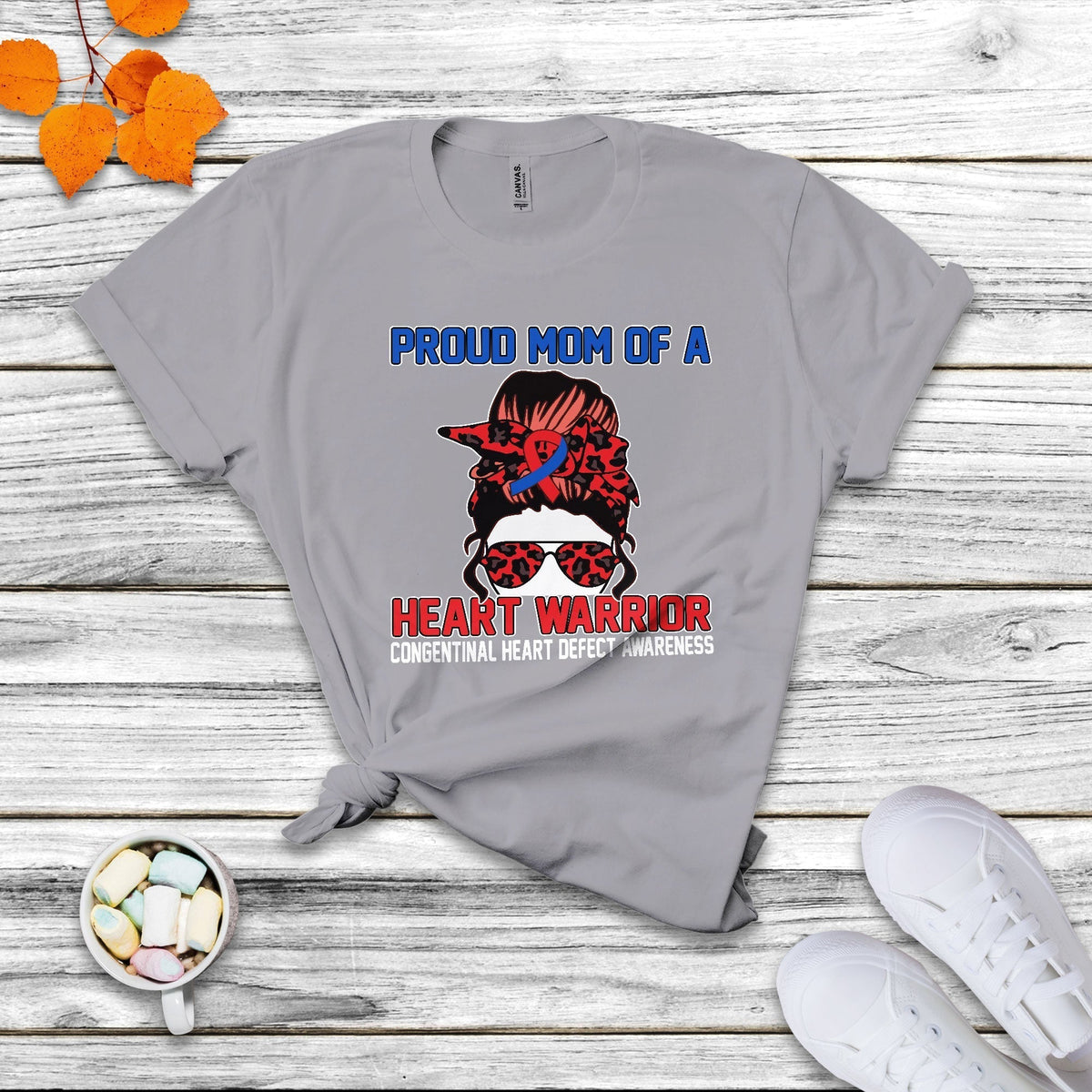 Messy Bun Mom Of A Heart Warrior CHD Congenital Heart Defect T Shirt - Wonder Print Shop