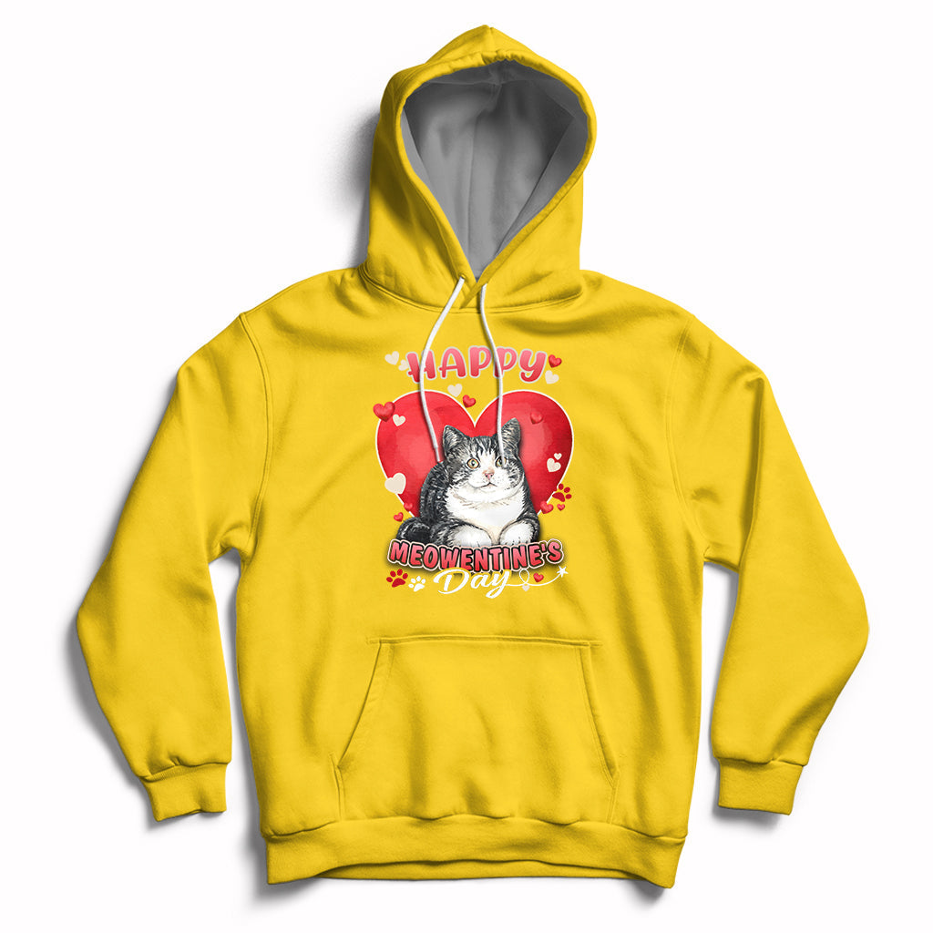 Yellow cat Valentine heart hoodie with front pocket and drawstring hood