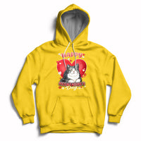 Yellow cat Valentine heart hoodie with front pocket and drawstring hood