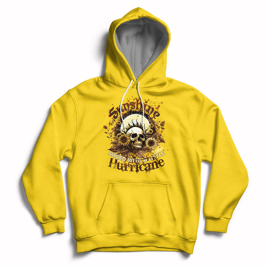 Sunshine Mixed With A Little Hurricane Floral Sunflower Skull Funny Hoodie - Wonder Print Shop