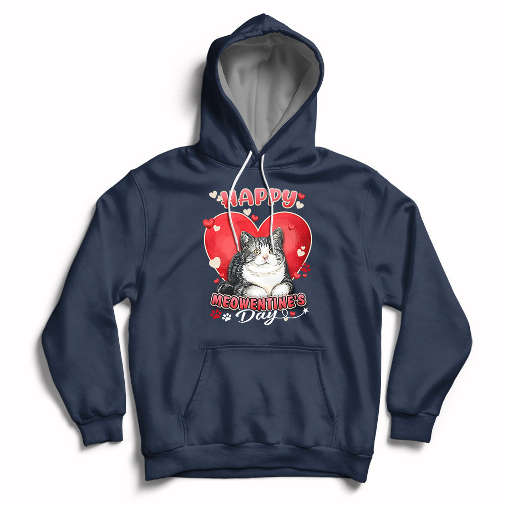 Navy cat Valentine heart hoodie with kangaroo pocket and drawstring hood