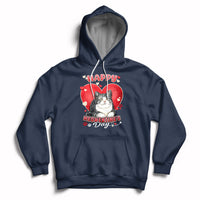Navy cat Valentine heart hoodie with kangaroo pocket and drawstring hood