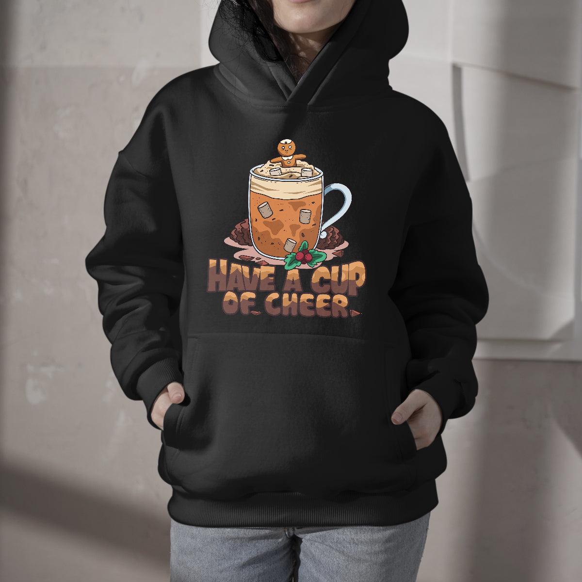 Retro Groovy Have A Cup Of Cheer Christmas Xmas Vibes, Christmas Drink Hoodie - Wonder Print Shop