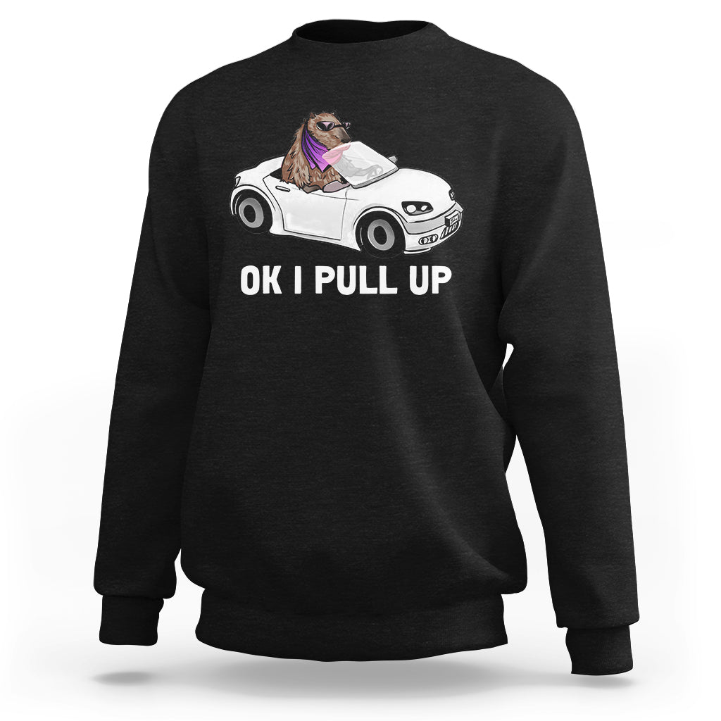 Funny Ok I Pull Up Meme Cool Capybara Driving Car Sweatshirt - Wonder Print Shop