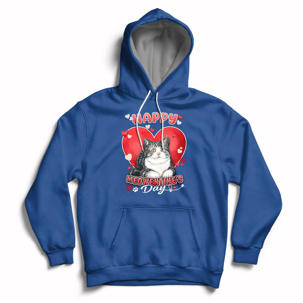 Royal blue cat Valentine heart hoodie with front pocket and drawstring hood