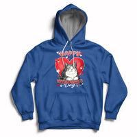 Royal blue cat Valentine heart hoodie with front pocket and drawstring hood