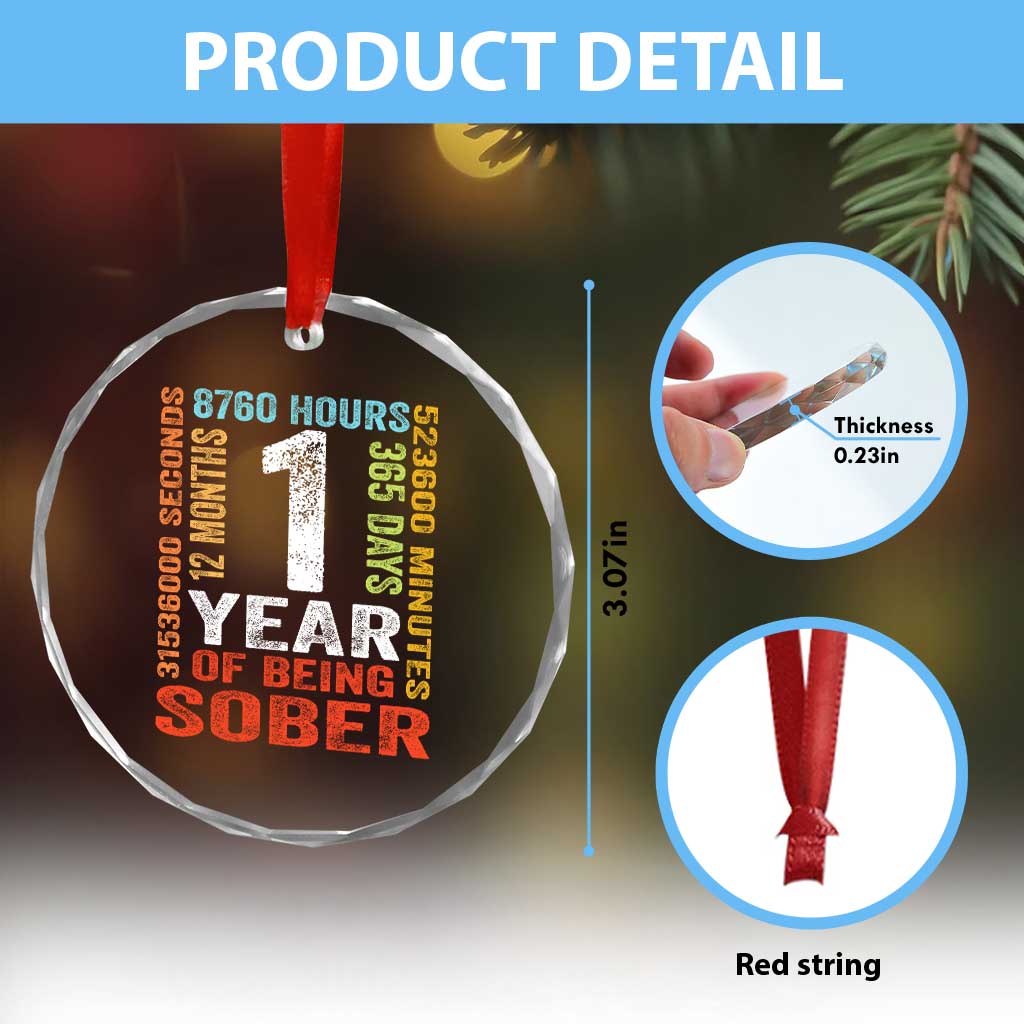 1 Year Of Being Sober Crystal Glass Ornament 1 Year Sobriety Anniversary Addiction Recovery