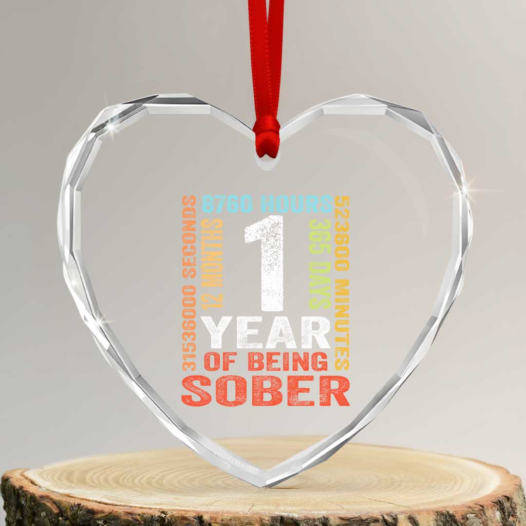 1 Year Of Being Sober Heart Crystal Glass Ornament 1 Year Sobriety Anniversary Addiction Recovery