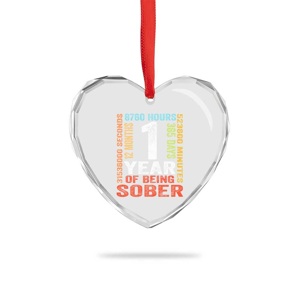 1 Year Of Being Sober Heart Crystal Glass Ornament 1 Year Sobriety Anniversary Addiction Recovery