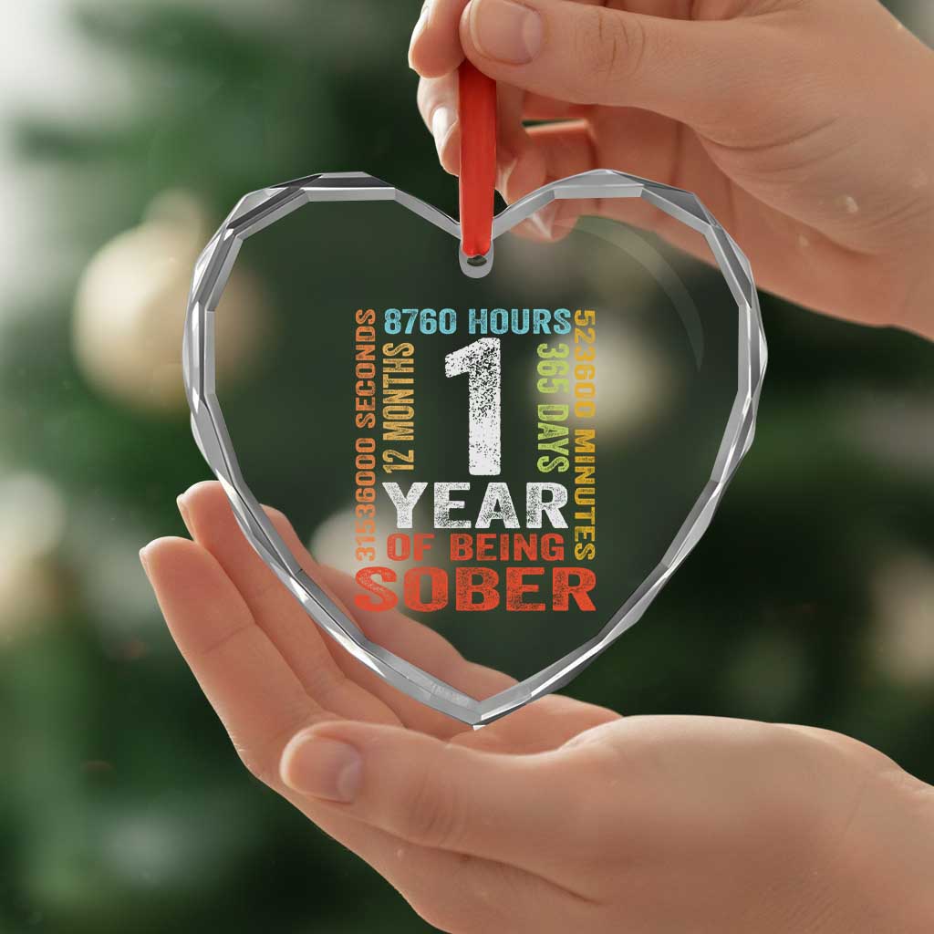 1 Year Of Being Sober Heart Crystal Glass Ornament 1 Year Sobriety Anniversary Addiction Recovery