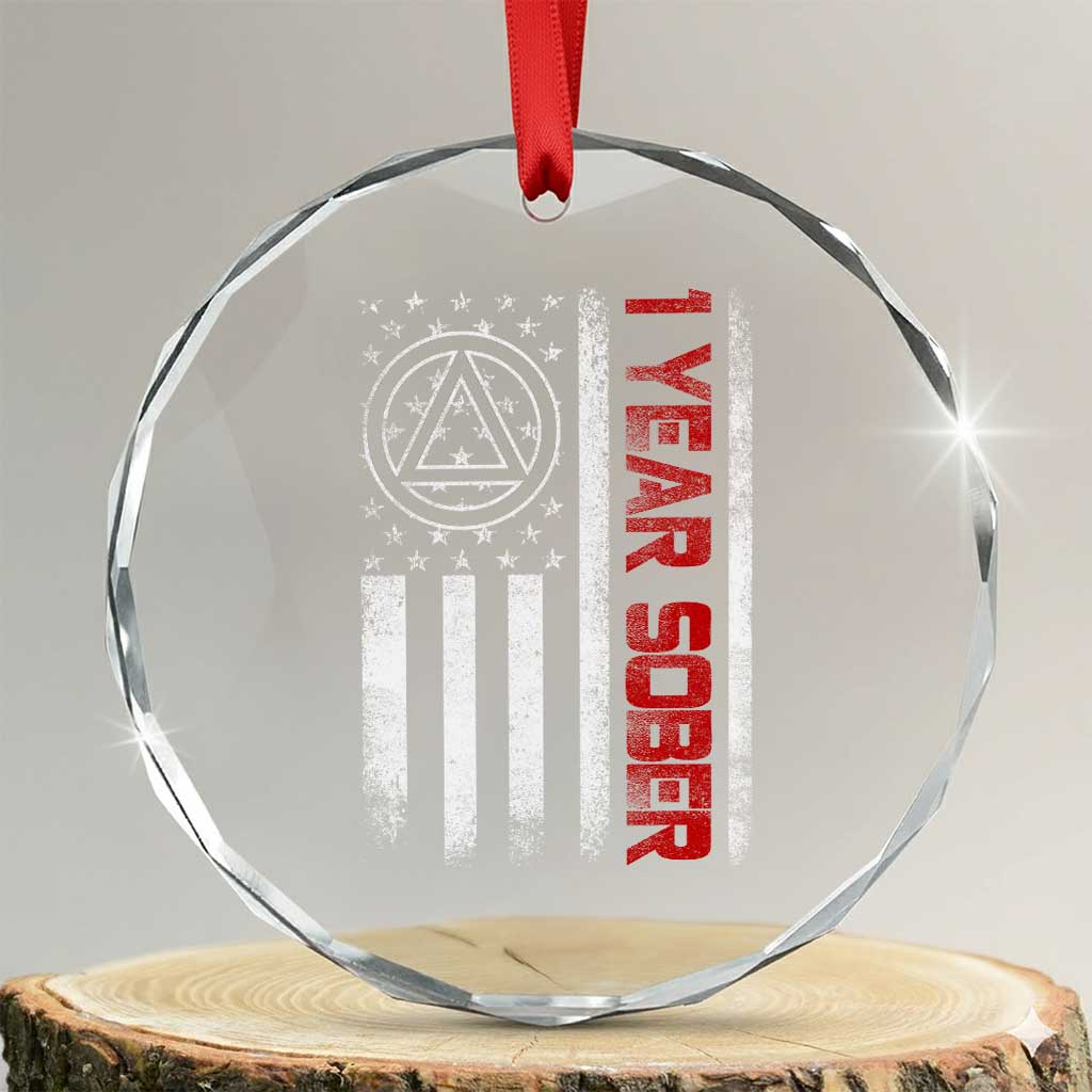 1 Year Sober Crystal Glass Ornament 1 Year Sobriety Anniversary Vintage American Flag