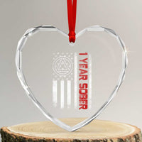 1 Year Sober Heart Crystal Glass Ornament 1 Year Sobriety Anniversary Vintage American Flag