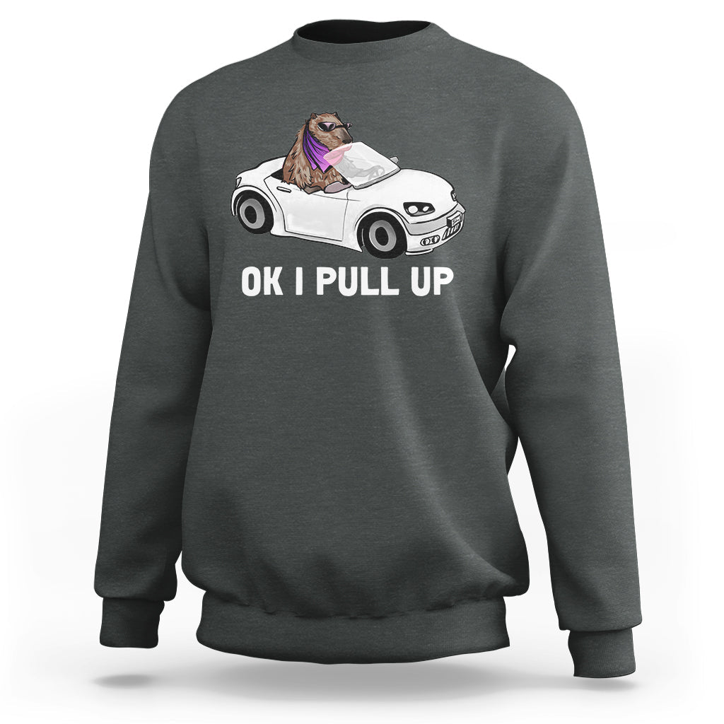Funny Ok I Pull Up Meme Cool Capybara Driving Car Sweatshirt - Wonder Print Shop