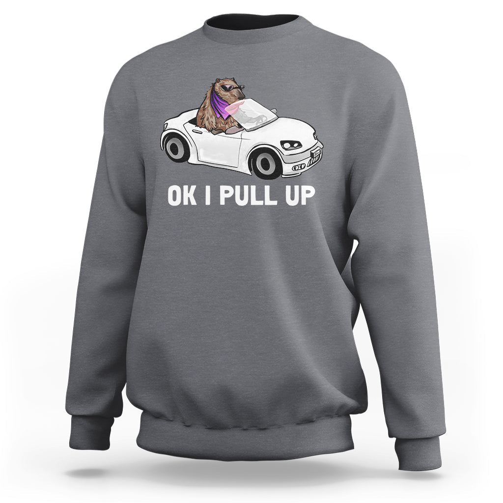 Funny Ok I Pull Up Meme Cool Capybara Driving Car Sweatshirt - Wonder Print Shop
