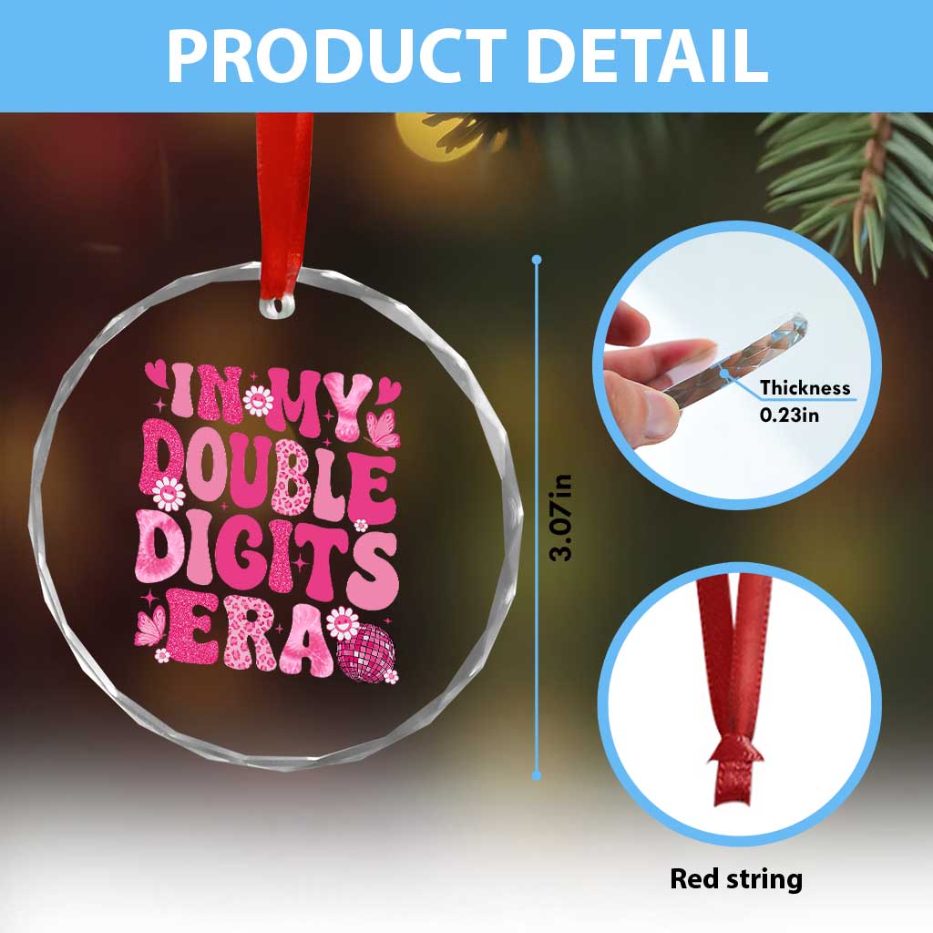 10 Years Old Birthday Girl Crystal Glass Ornament In My Double Digits Era - Wonder Print Shop