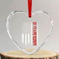 10 Years Sober Heart Crystal Glass Ornament 10 Years Sobriety Anniversary Vintage American Flag