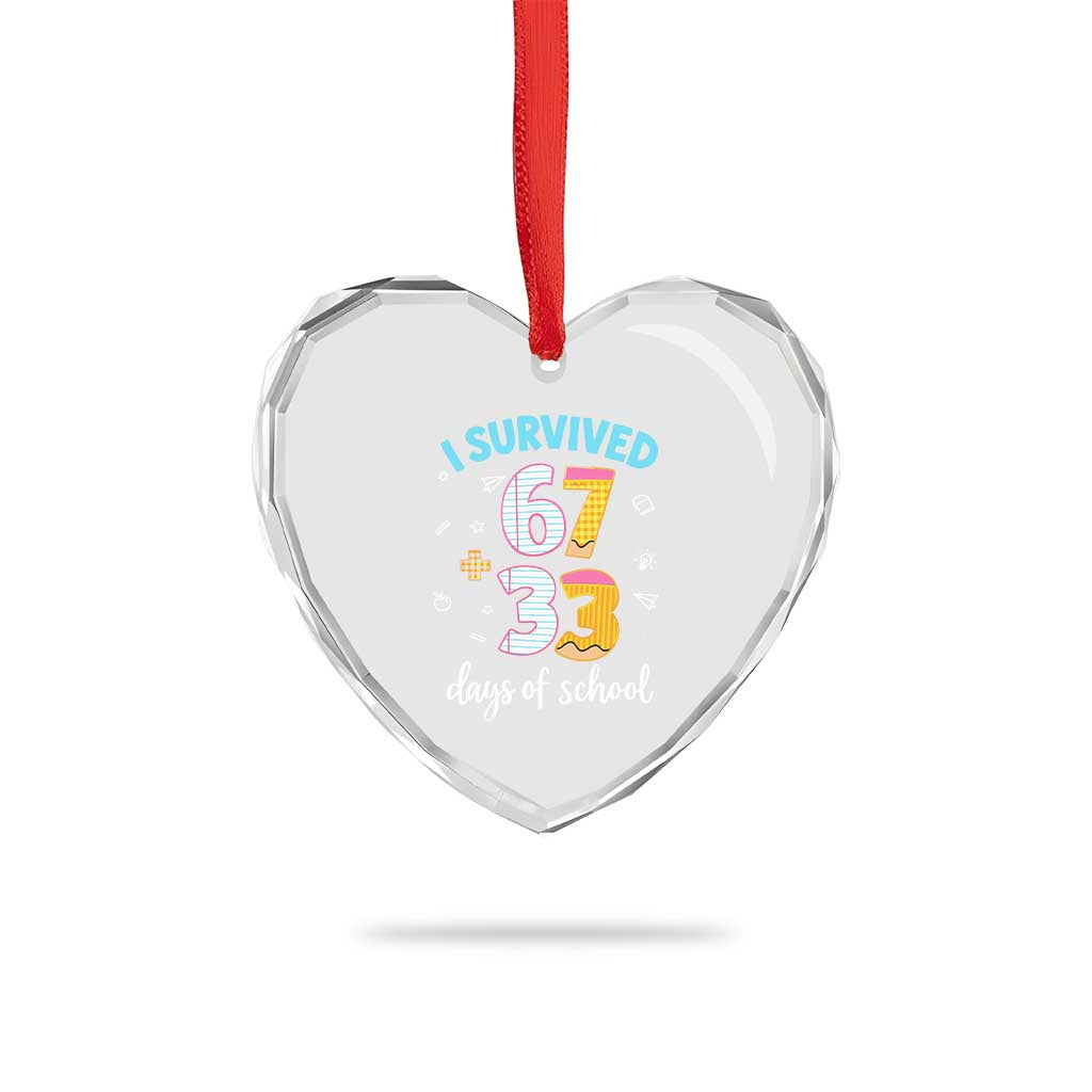 100 Days Of School 67 Funny Six Seven Meme Heart Crystal Glass Ornament