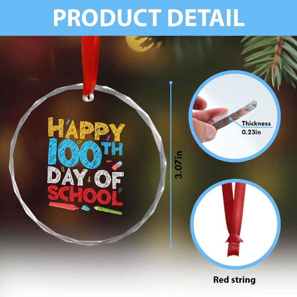 100 Days of School Celebration Crystal Glass Ornament Happy 100th Day Student Teacher Gift