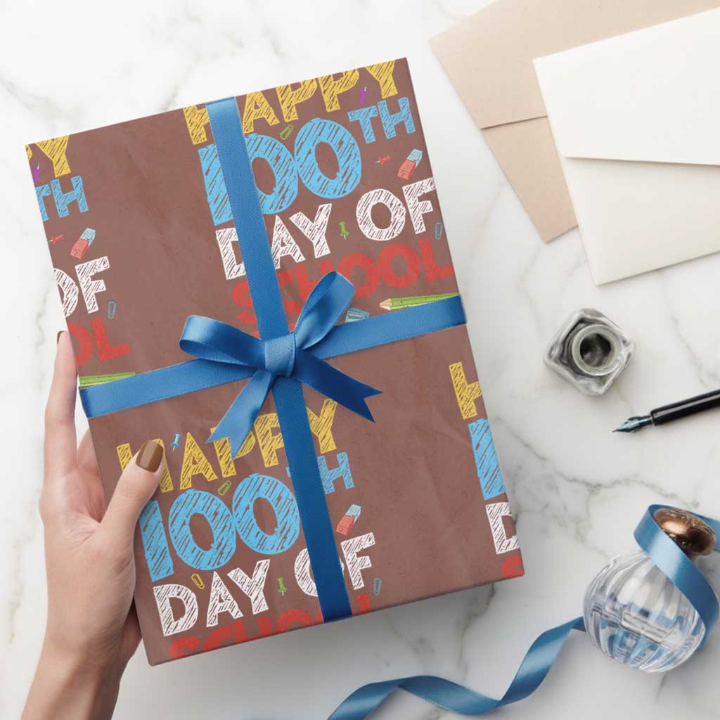 100 Days of School Celebration Wrapping Paper Roll Happy 100th Day Student Teacher Gift