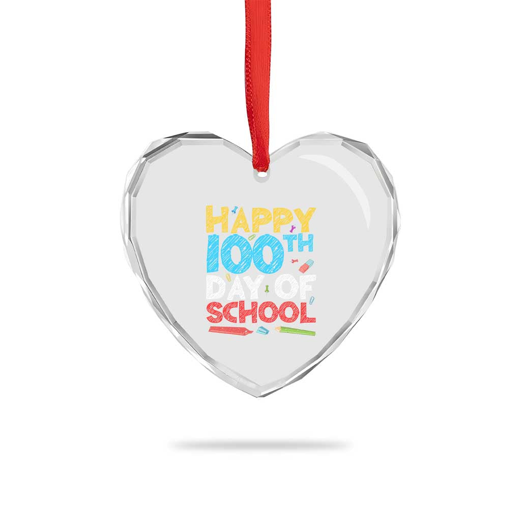 100 Days of School Celebration Heart Crystal Glass Ornament Happy 100th Day Student Teacher Gift