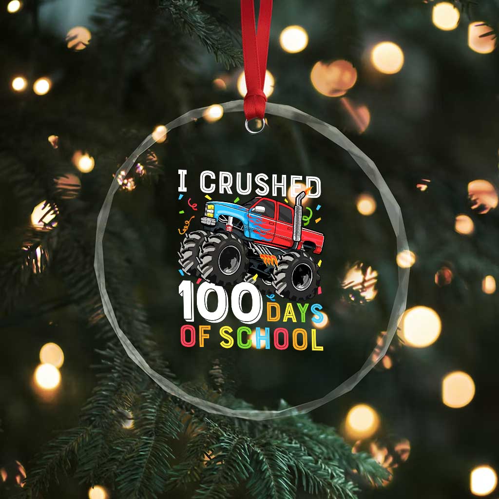 100 Days of School Monster Truck Crystal Glass Ornament Boys Crushing 100th Day Milestone