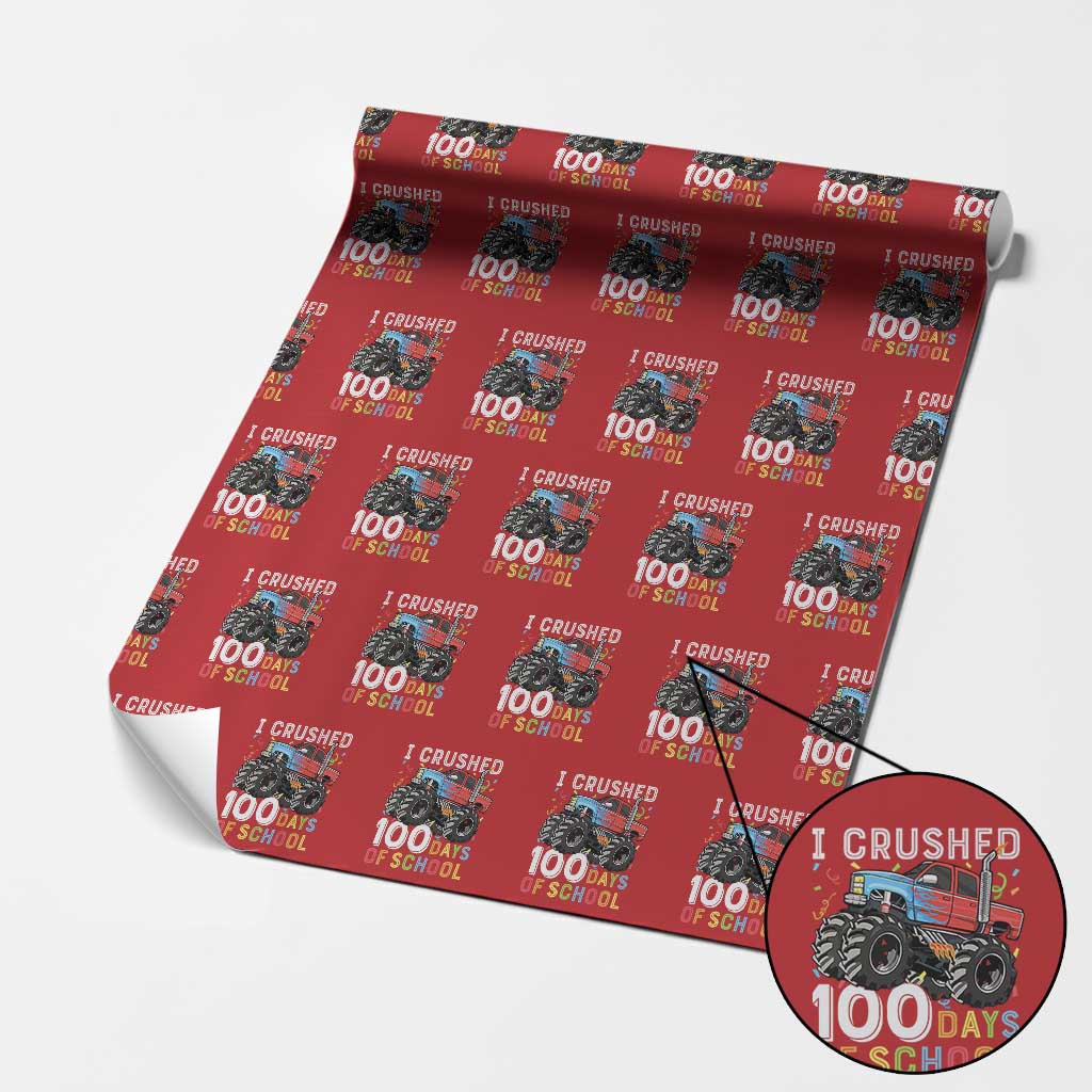 100 Days of School Monster Truck Wrapping Paper Roll Boys Crushing 100th Day Milestone