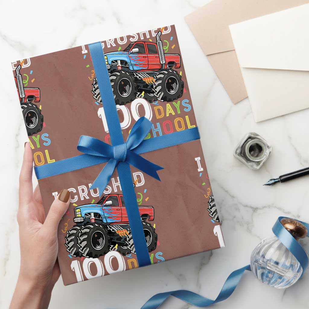 100 Days of School Monster Truck Wrapping Paper Roll Boys Crushing 100th Day Milestone