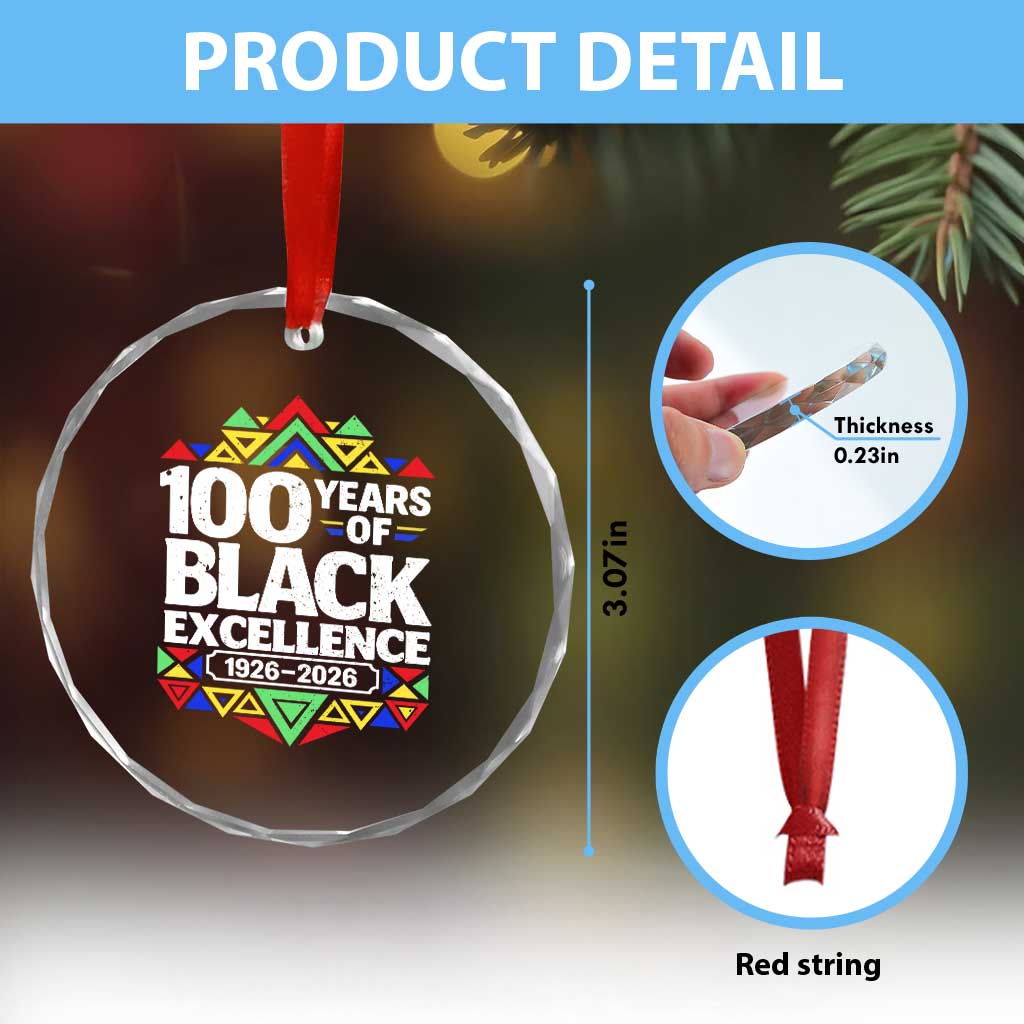 100 Years of Black Excellence 1926 2026 Crystal Glass Ornament African Tribal Pattern Heritage Celebrating Black History