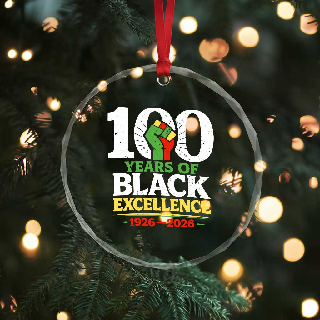 100 Years of Black Excellence 1926 2026 Crystal Glass Ornament Pan-African Raised Fist Pride Honoring Black History Legacy