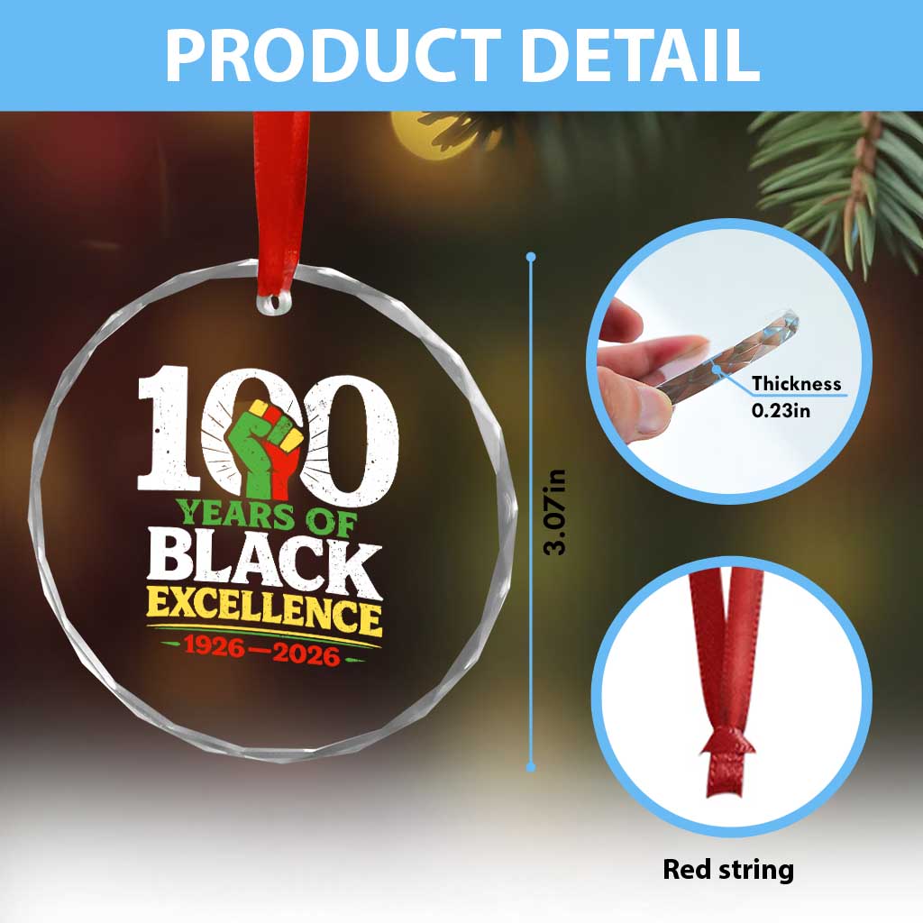 100 Years of Black Excellence 1926 2026 Crystal Glass Ornament Pan-African Raised Fist Pride Honoring Black History Legacy