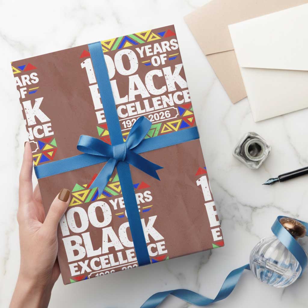 100 Years of Black Excellence 1926 2026 Wrapping Paper Roll African Tribal Pattern Heritage Celebrating Black History