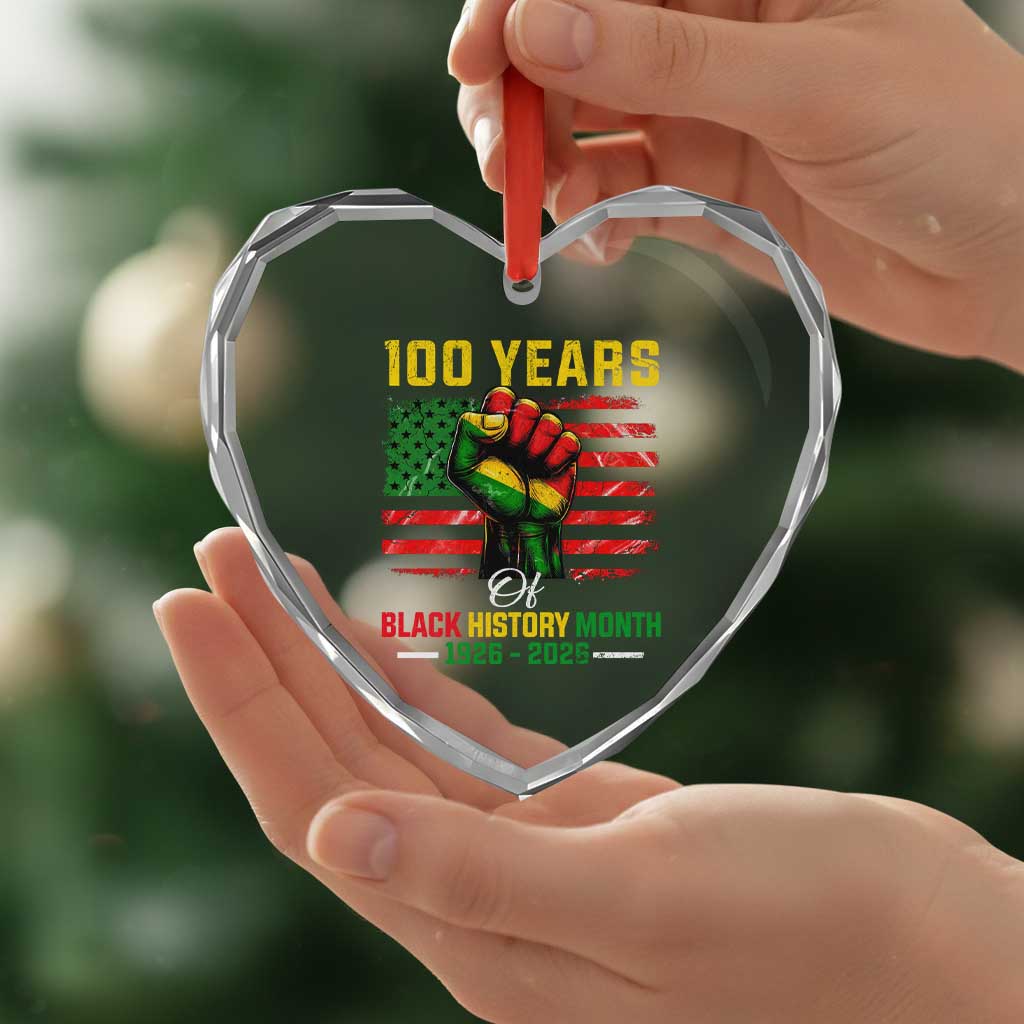 100 Years Of Black History Month Heart Crystal Glass Ornament Hand Fist African American Milestone American Flag
