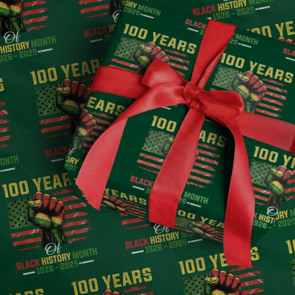 100 Years Of Black History Month Wrapping Paper Roll Hand Fist African American Milestone American Flag