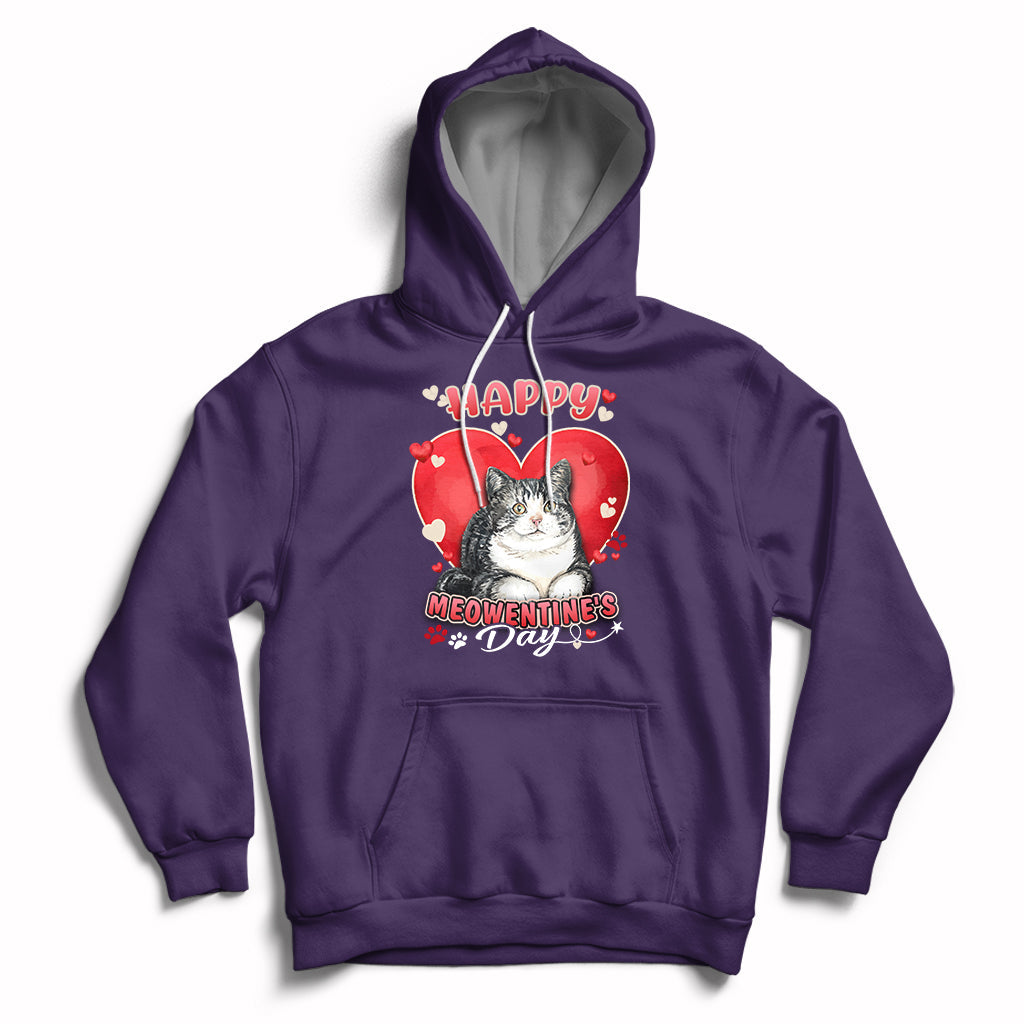 Purple cat Valentine heart hoodie with front pocket and drawstring hood
