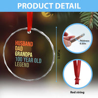 100th Birthday Crystal Glass Ornament Husband Dad Grandpa 100 Year Old Legend