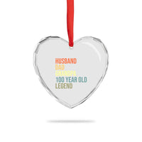 100th Birthday Heart Crystal Glass Ornament Husband Dad Grandpa 100 Year Old Legend