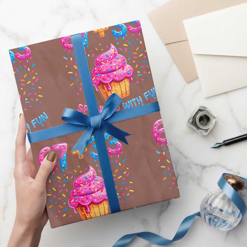 100th Day of School Girl Wrapping Paper Roll 67 33 100 Days Sprinkled With Fun Cupcake Six Seven Meme