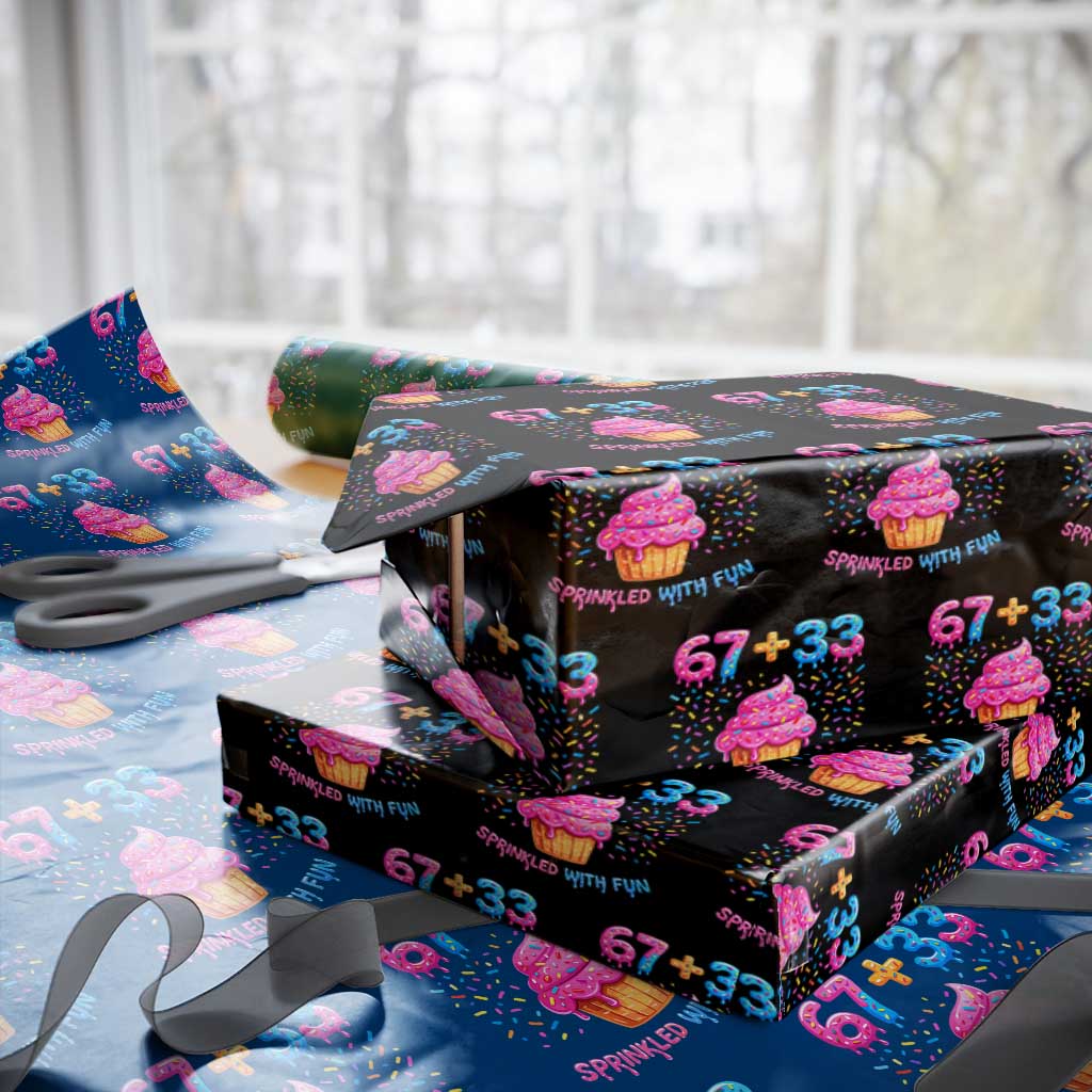 100th Day of School Girl Wrapping Paper Roll 67 33 100 Days Sprinkled With Fun Cupcake Six Seven Meme