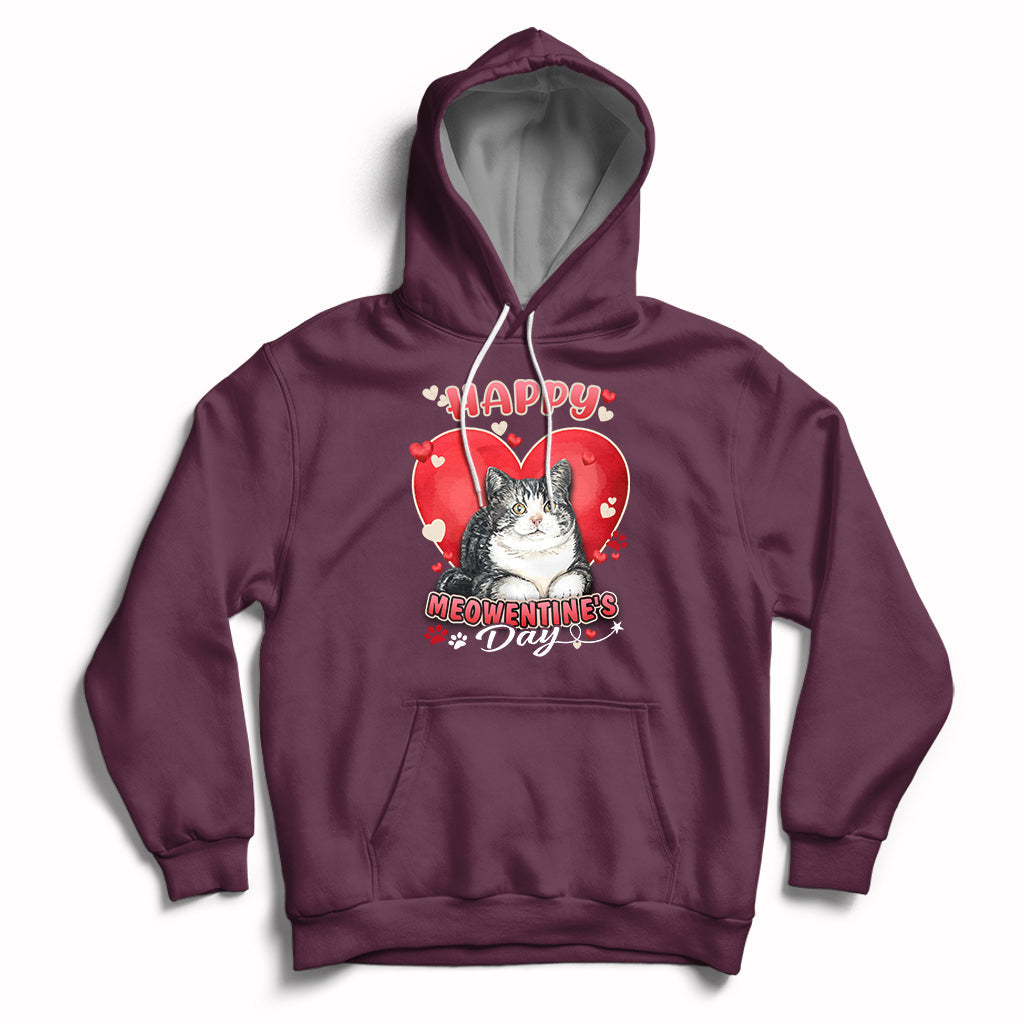 Maroon cat Valentine heart hoodie with kangaroo pocket and drawstring hood