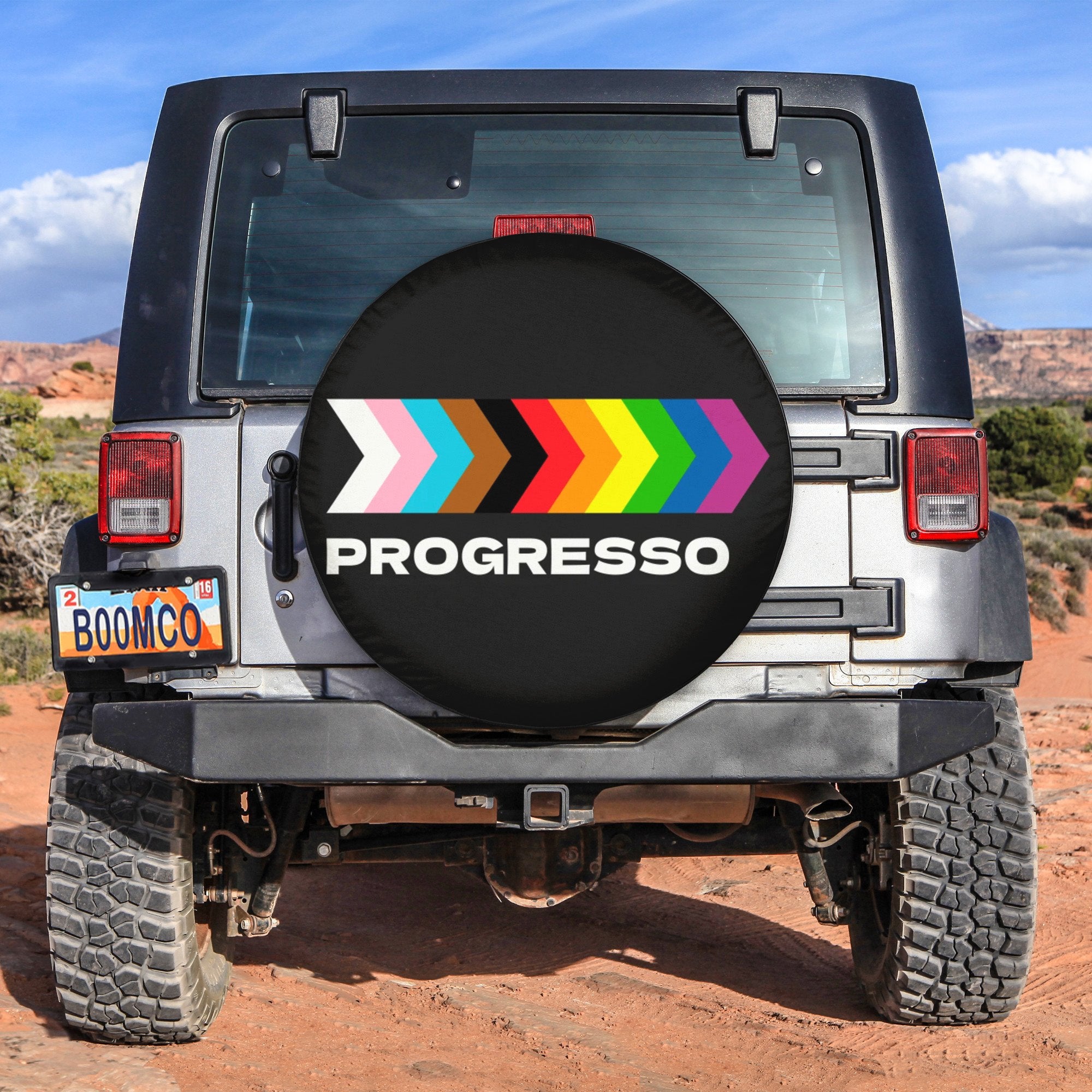 LGBT Tire Covers - Rainbow Progress Arrow Spare Tire Cover NO.37 LT8 - Wonder Print Shop