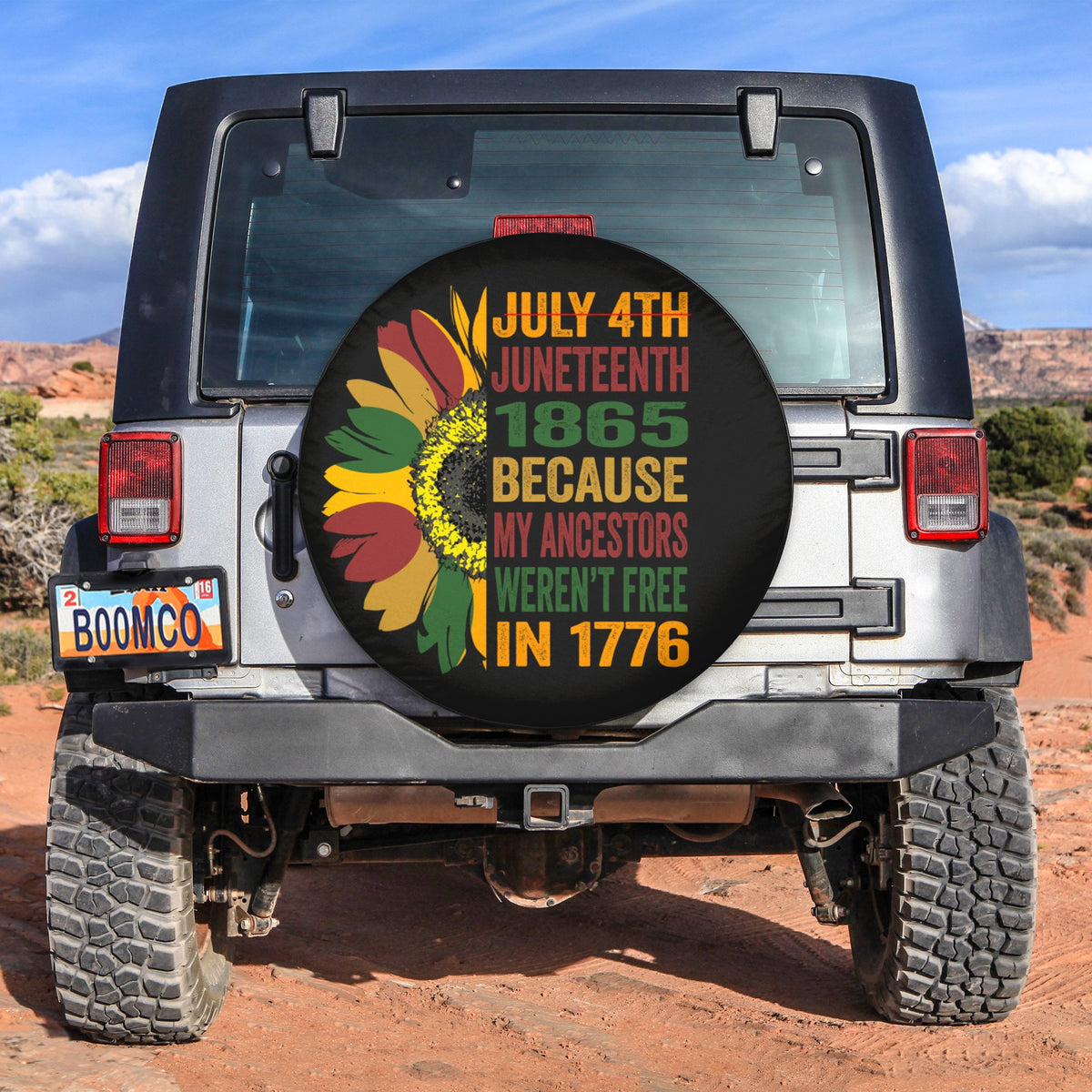 African Tire Covers - Juneteenth Spare Tire Cover Sunflower Juneteenth 1865, My Ancestors Weren't Free In 1776 NO.103 LT8 - Wonder Print Shop