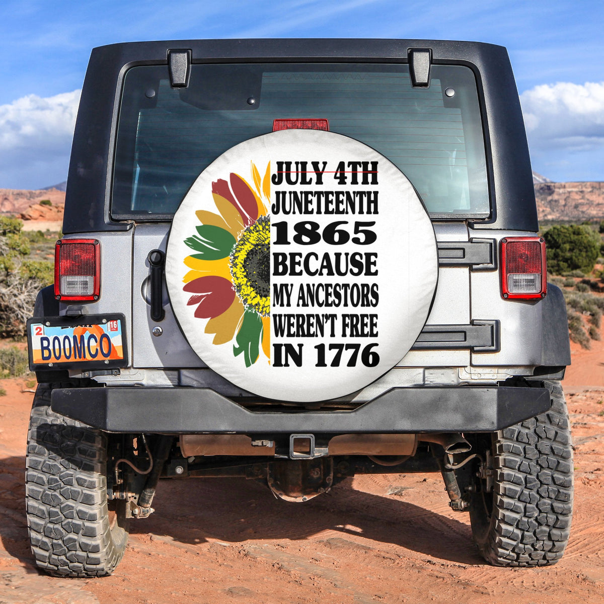 African Tire Covers - Juneteenth Spare Tire Cover Sunflower Juneteenth 1865, My Ancestors Weren't Free In 1776 NO.104 LT8 - Wonder Print Shop