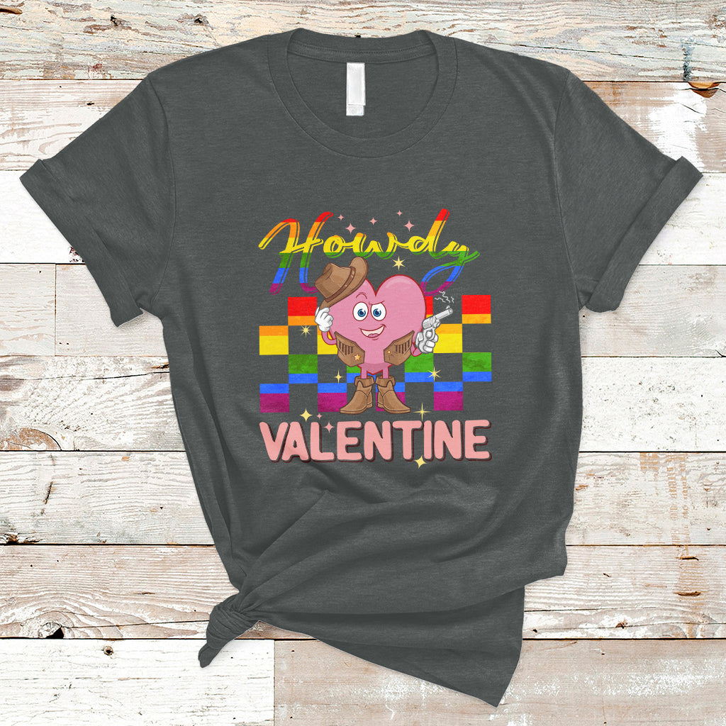 Howdy Valentine Funny Valentine's Day Cowboy Heart Groovy T-Shirt - Wonder Print Shop