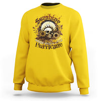 Sunshine Mixed With A Little Hurricane Floral Sunflower Skull Funny Sweatshirt - Wonder Print Shop