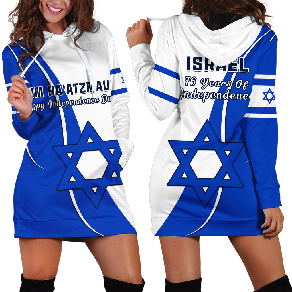 Israel Independence Day Hoodie Dress Yom Haatzmaut Curvel Style LT14