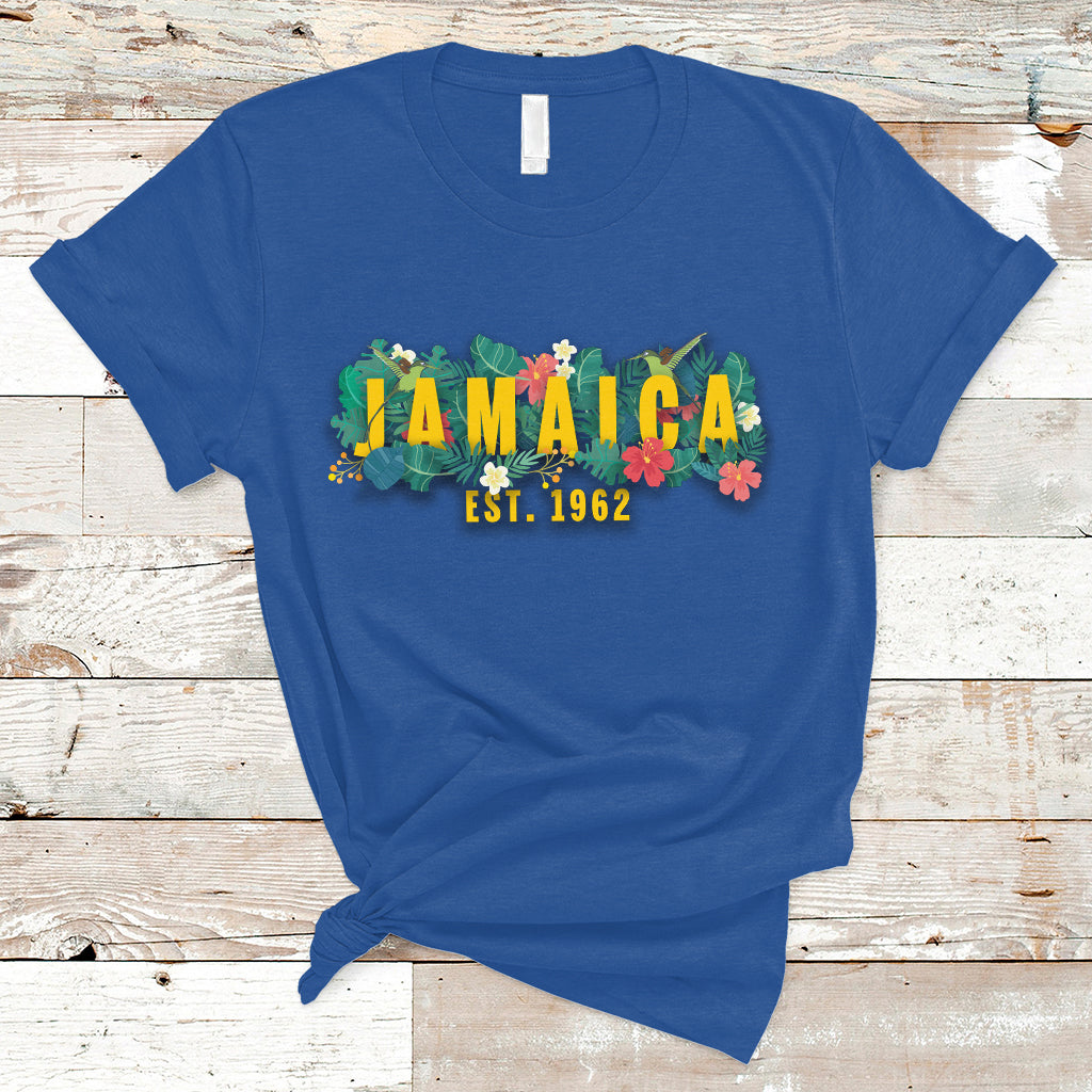 Jamaica T Shirt Jamaica Est 1962 Jamaican Flower Bird Travel Souvenir - Wonder Print Shop